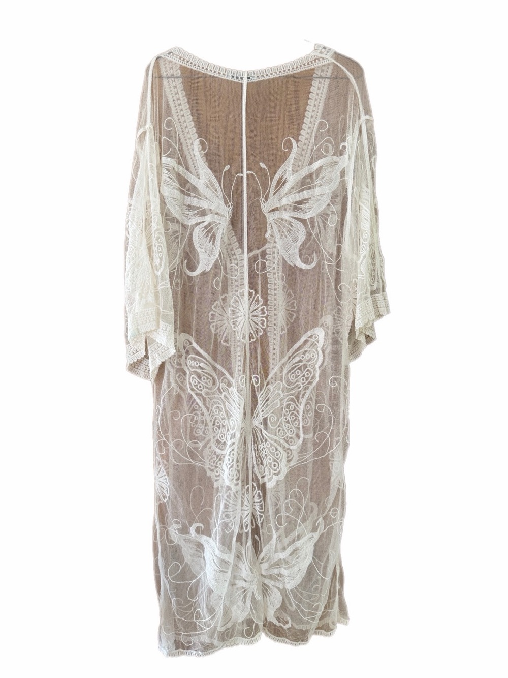 Sheer Embroidered Kimono Cover-Up in Cream - Picture 10 of 13